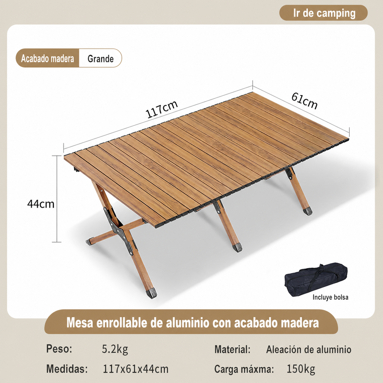 Mesa y Silla Plegable para Camping y Picnic al Aire Libre