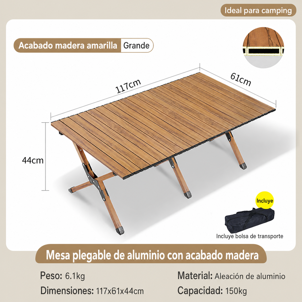 Mesa y Silla Plegable para Camping y Picnic al Aire Libre