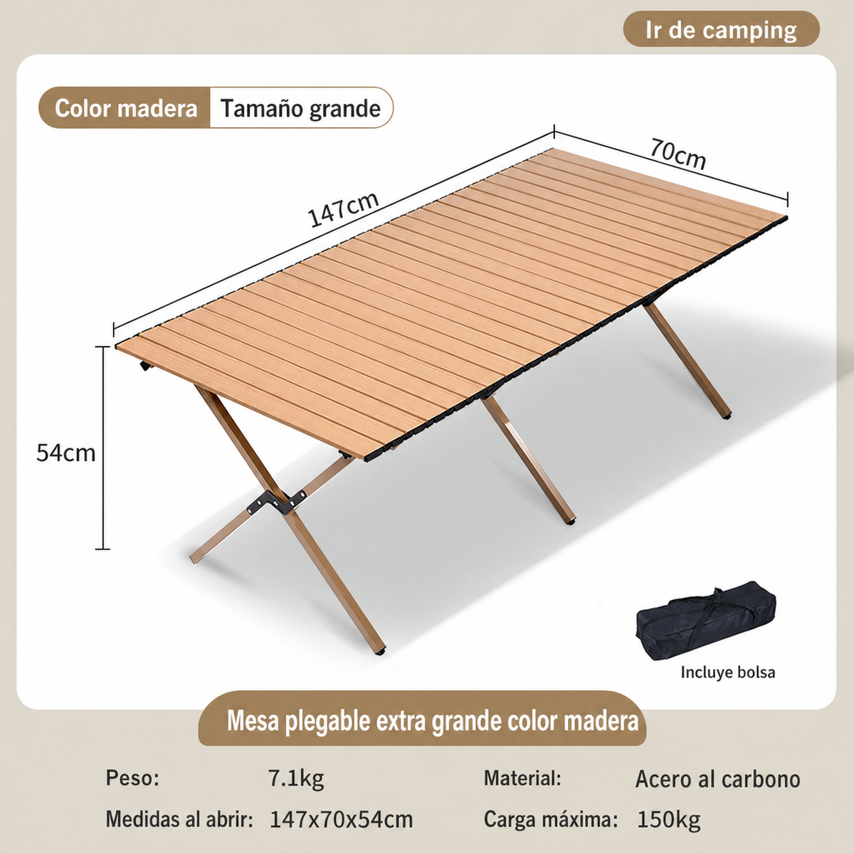 Mesa y Silla Plegable para Camping y Picnic al Aire Libre
