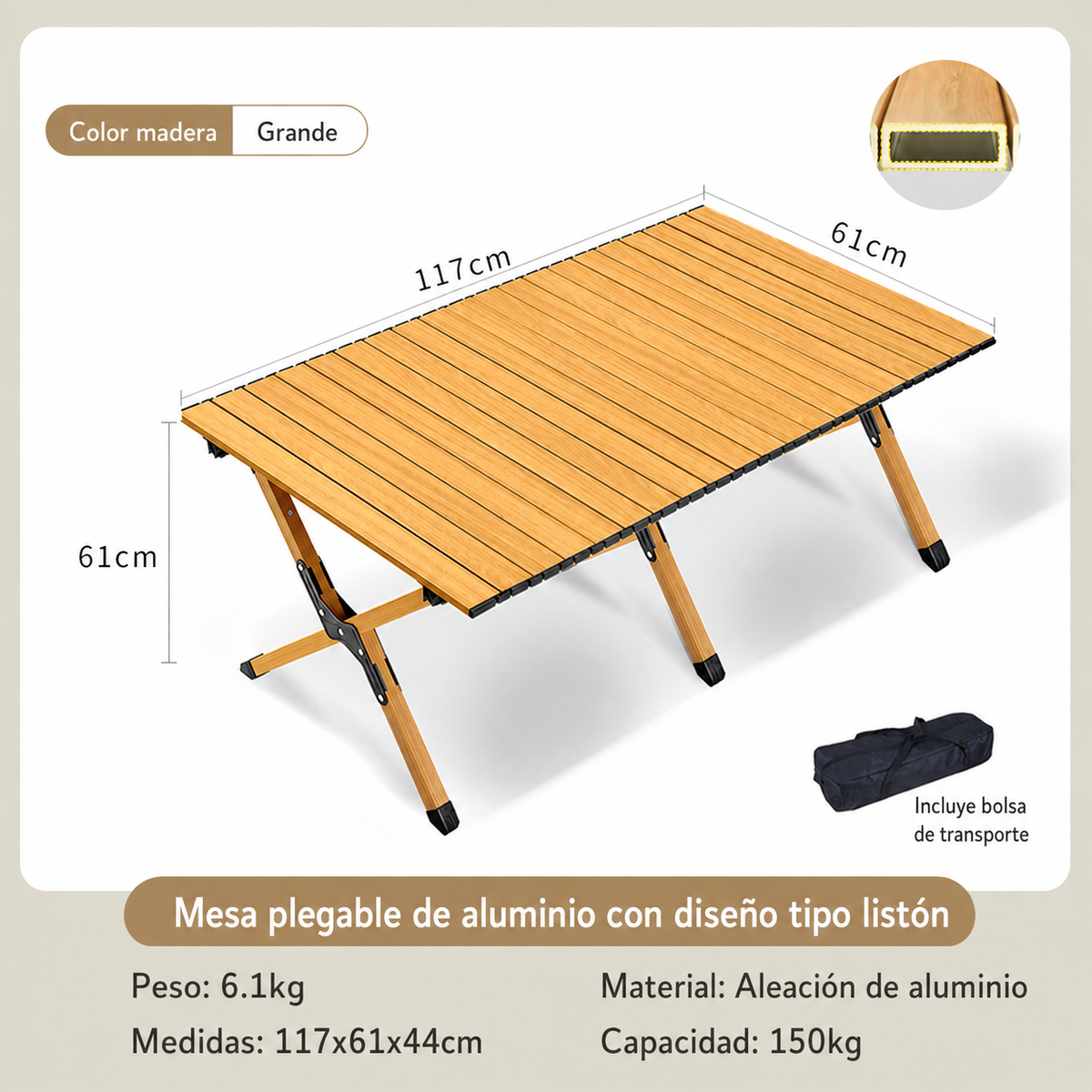 Mesa y Silla Plegable para Camping y Picnic al Aire Libre