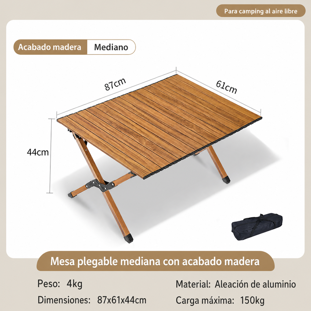 Mesa y Silla Plegable para Camping y Picnic al Aire Libre
