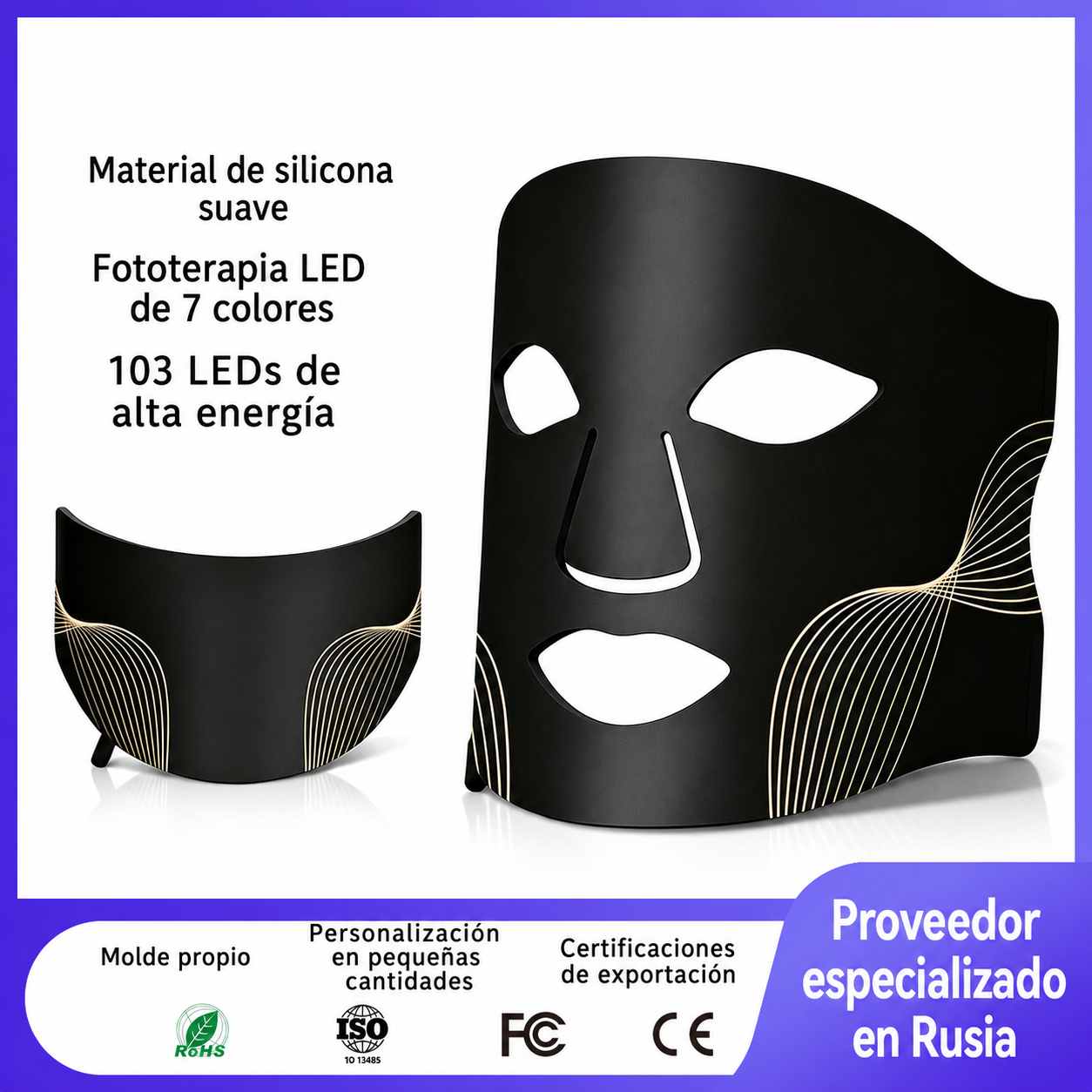Mascarilla LED 7 colores fototerapia facial recargable - 1