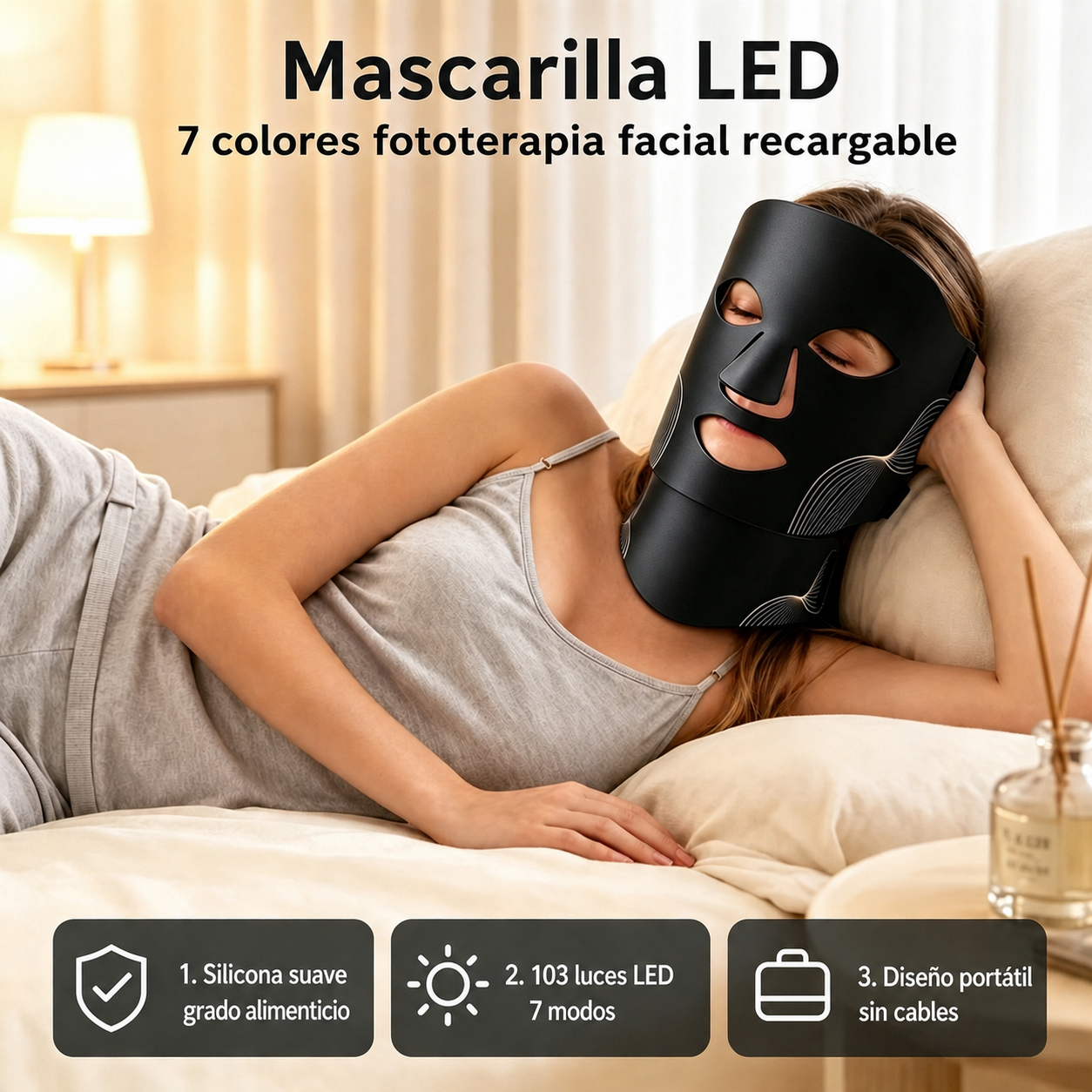 Mascarilla LED 7 colores fototerapia facial recargable - 2