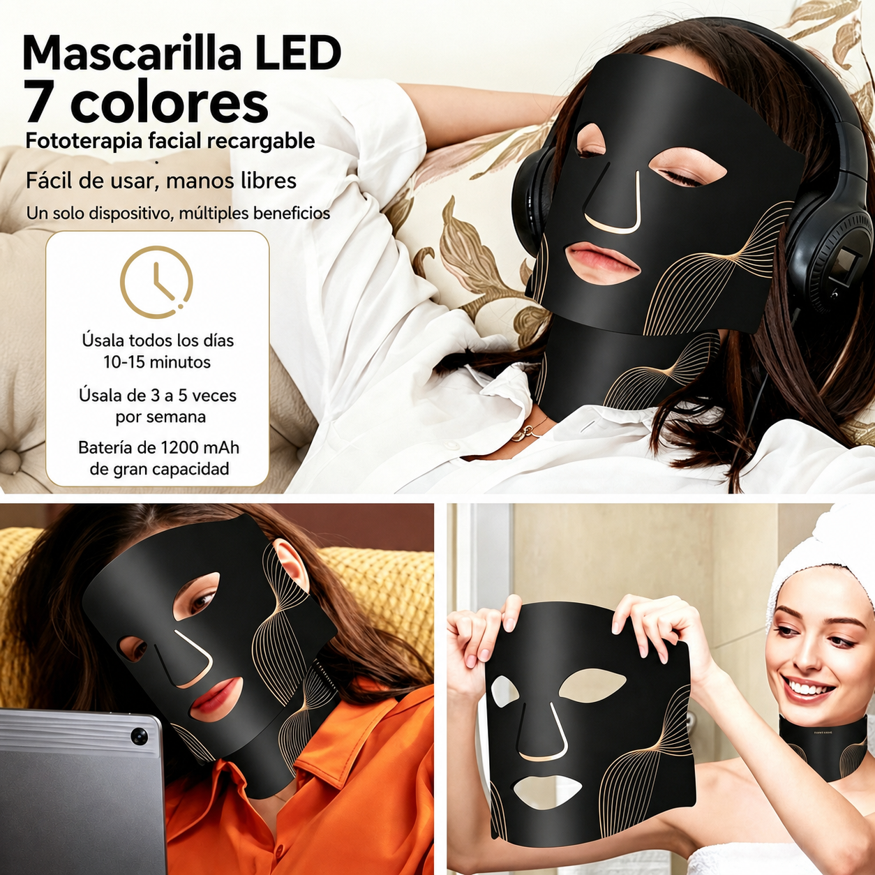 Mascarilla LED 7 colores fototerapia facial recargable - 4