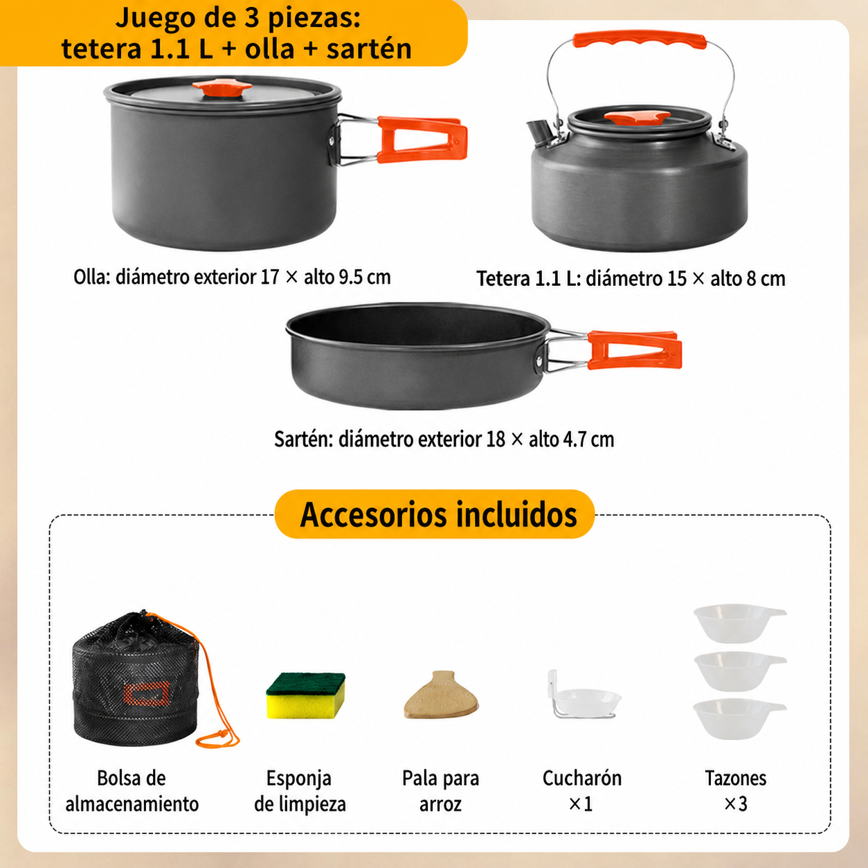 Set de Utensilios de Camping Plegables de Aluminio - 6
