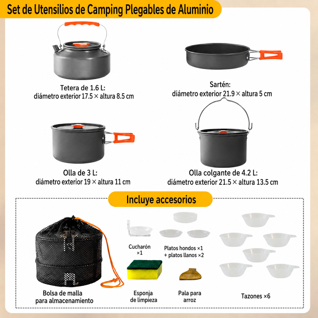 Set de Utensilios de Camping Plegables de Aluminio - 7