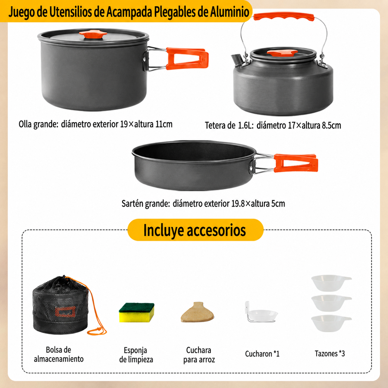 Set de Utensilios de Camping Plegables de Aluminio - 8