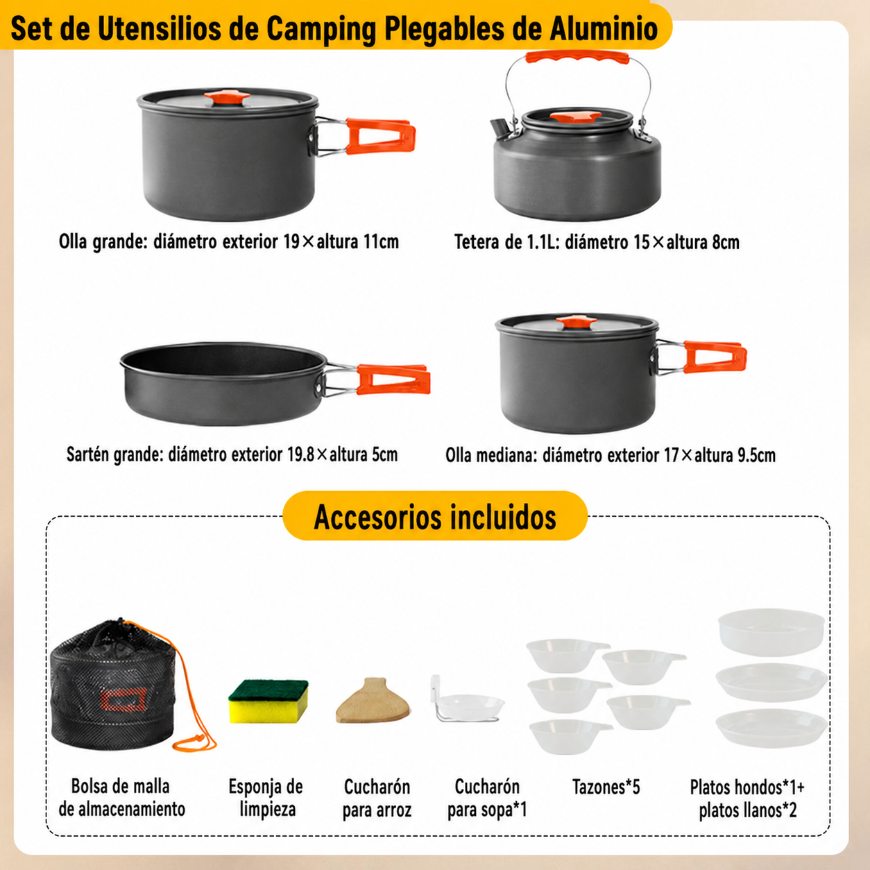 Set de Utensilios de Camping Plegables de Aluminio