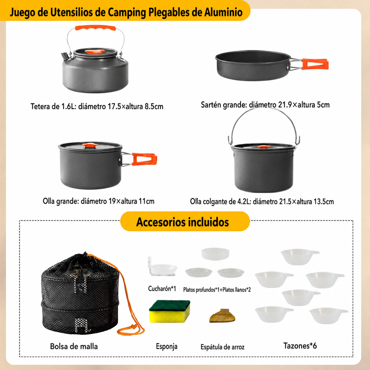 Set de Utensilios de Camping Plegables de Aluminio