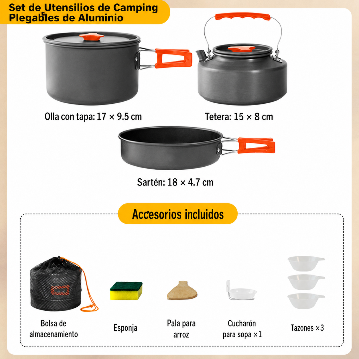 Set de Utensilios de Camping Plegables de Aluminio