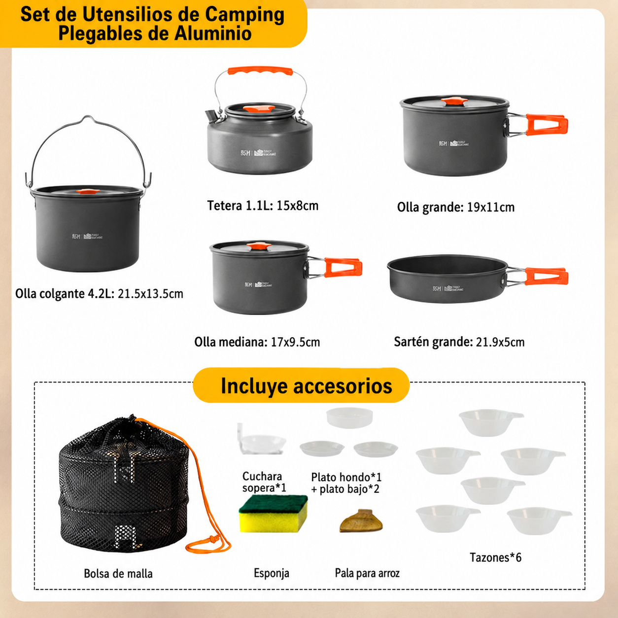 Set de Utensilios de Camping Plegables de Aluminio