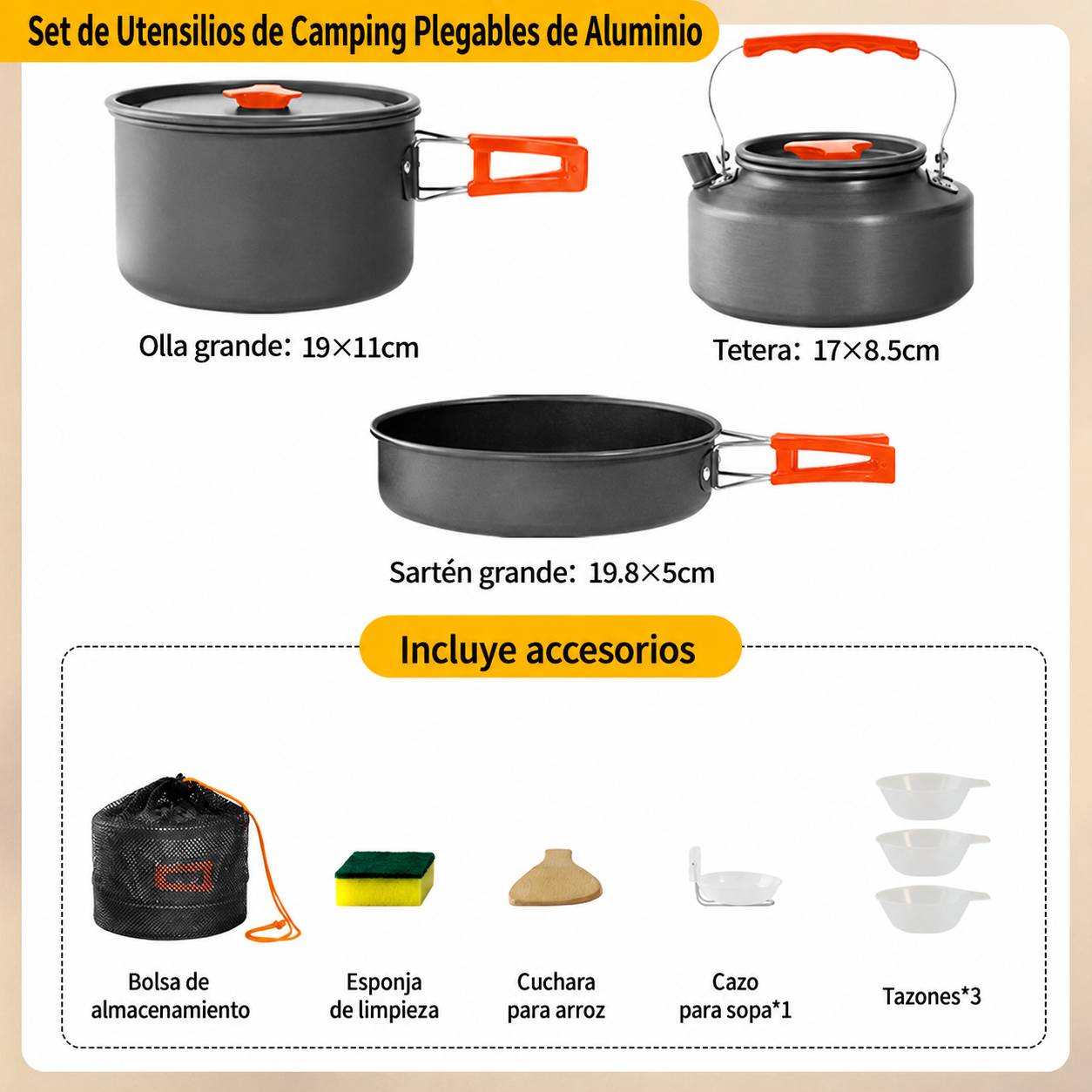 Set de Utensilios de Camping Plegables de Aluminio