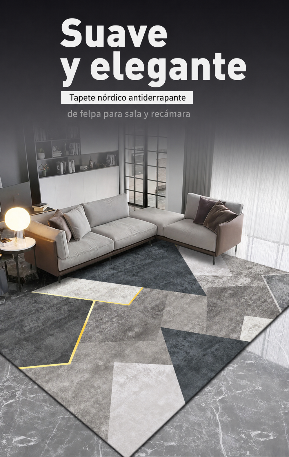 Tapete Nórdico Antiderrapante de Felpa para Sala y Recámara - 11