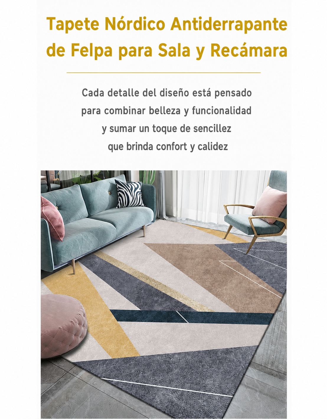 Tapete Nórdico Antiderrapante de Felpa para Sala y Recámara - 12