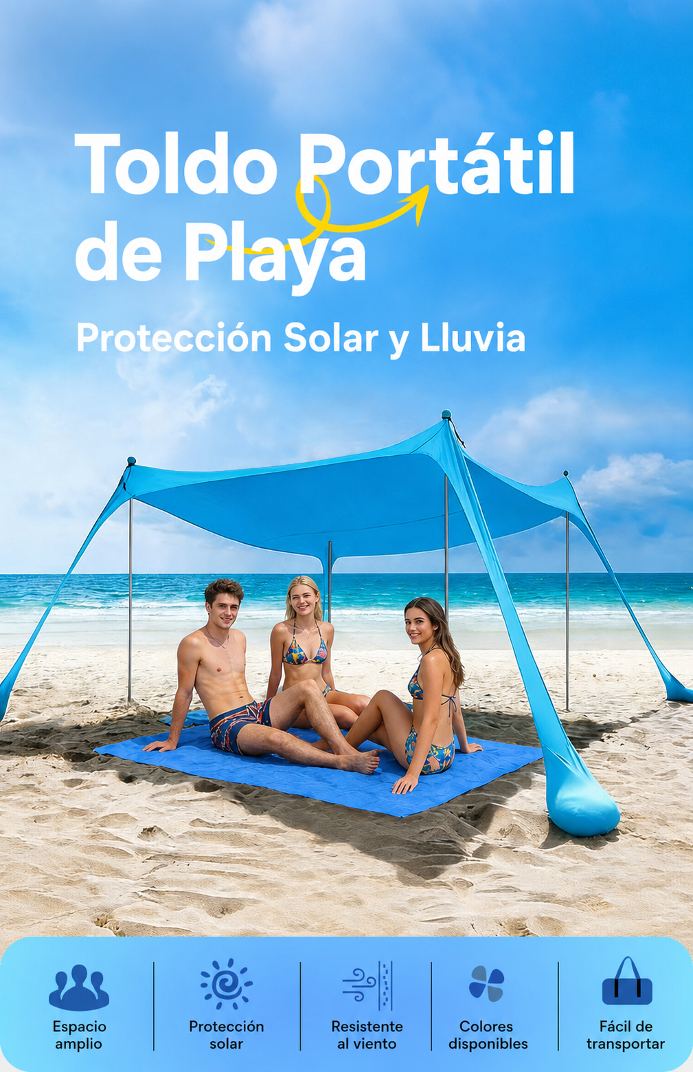 Toldo Portátil de Playa Lycra Protección Solar y Lluvia - 10