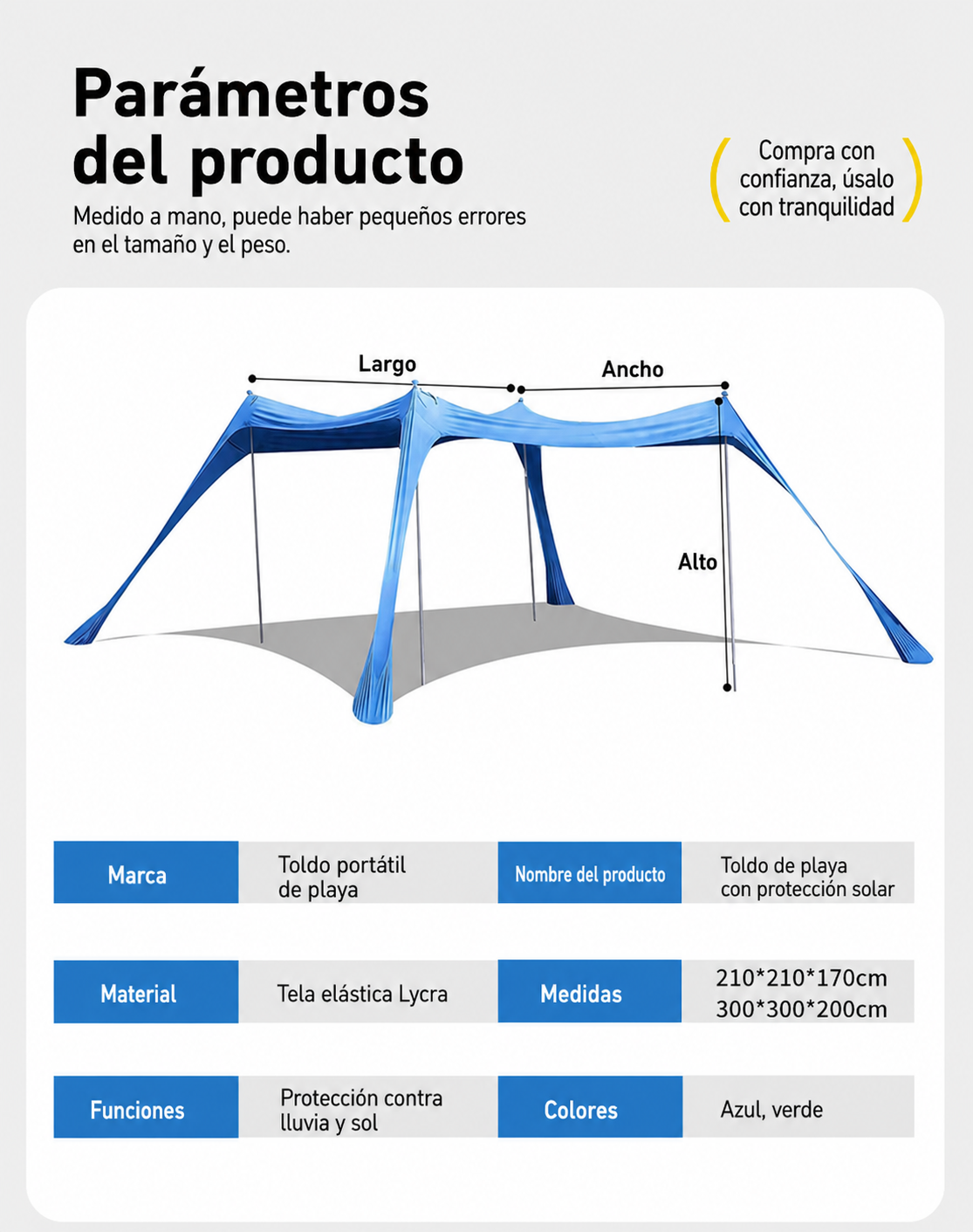 Toldo Portátil de Playa Lycra Protección Solar y Lluvia - 11