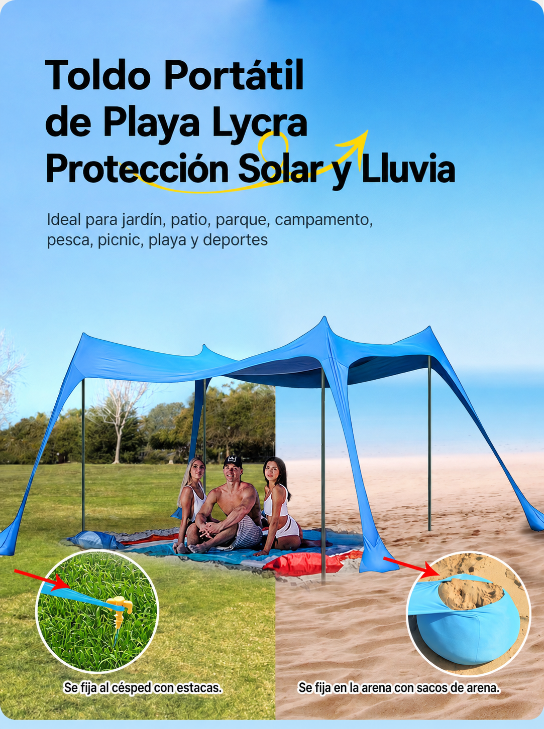 Toldo Portátil de Playa Lycra Protección Solar y Lluvia - 12