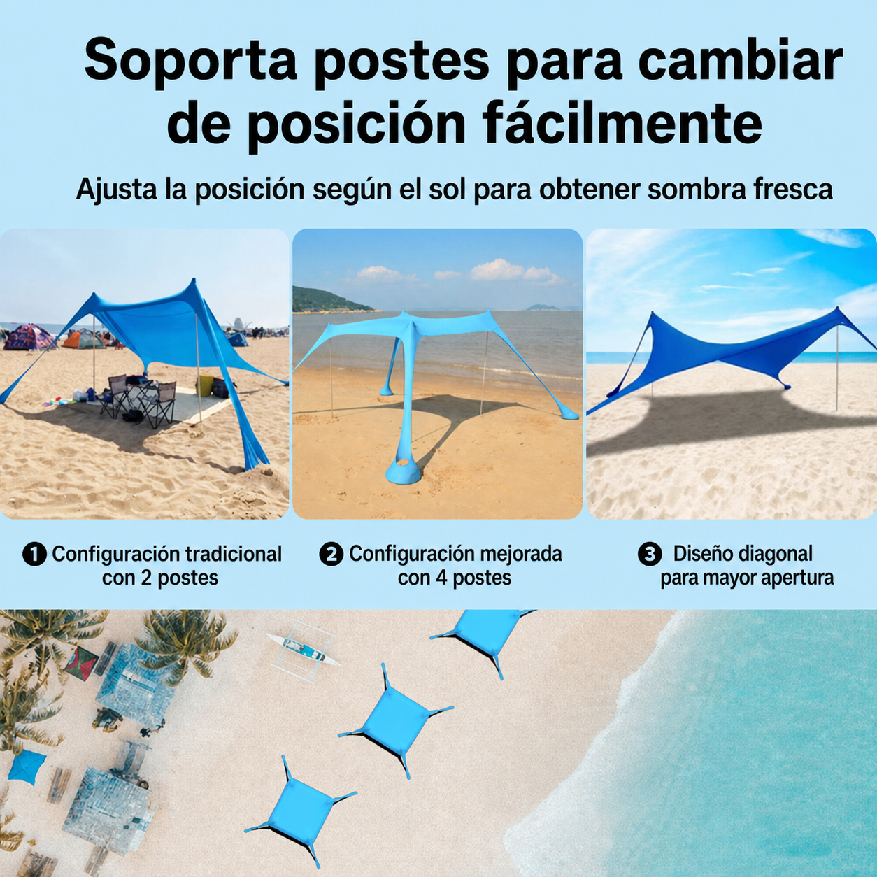 Toldo Portátil de Playa Lycra Protección Solar y Lluvia - 4