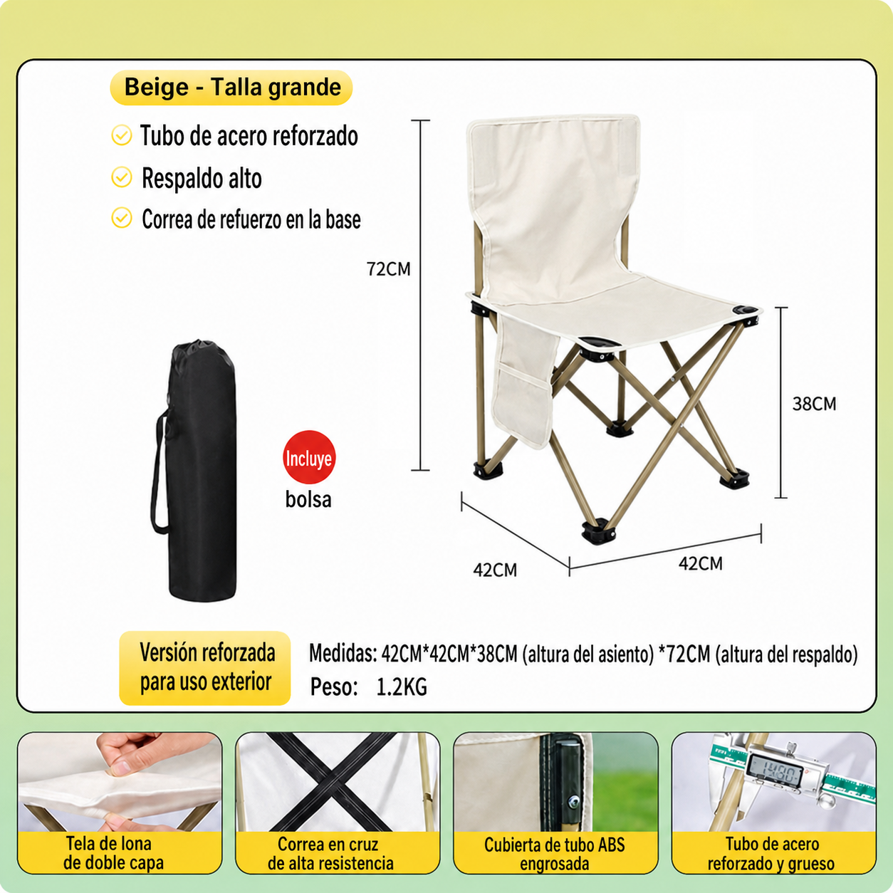 Silla Plegable para Camping y Picnic con Bolsa - 6