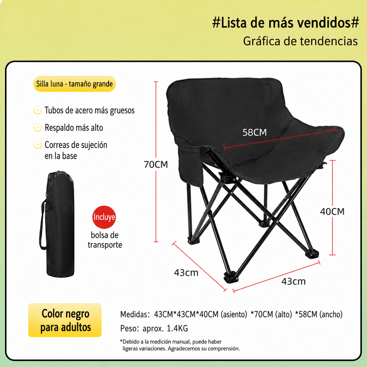 Silla Plegable para Camping y Picnic con Bolsa - 8