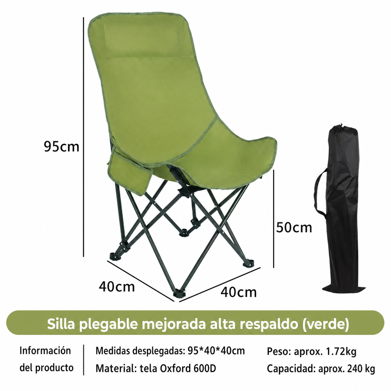 Silla Plegable para Camping y Picnic con Bolsa - 10