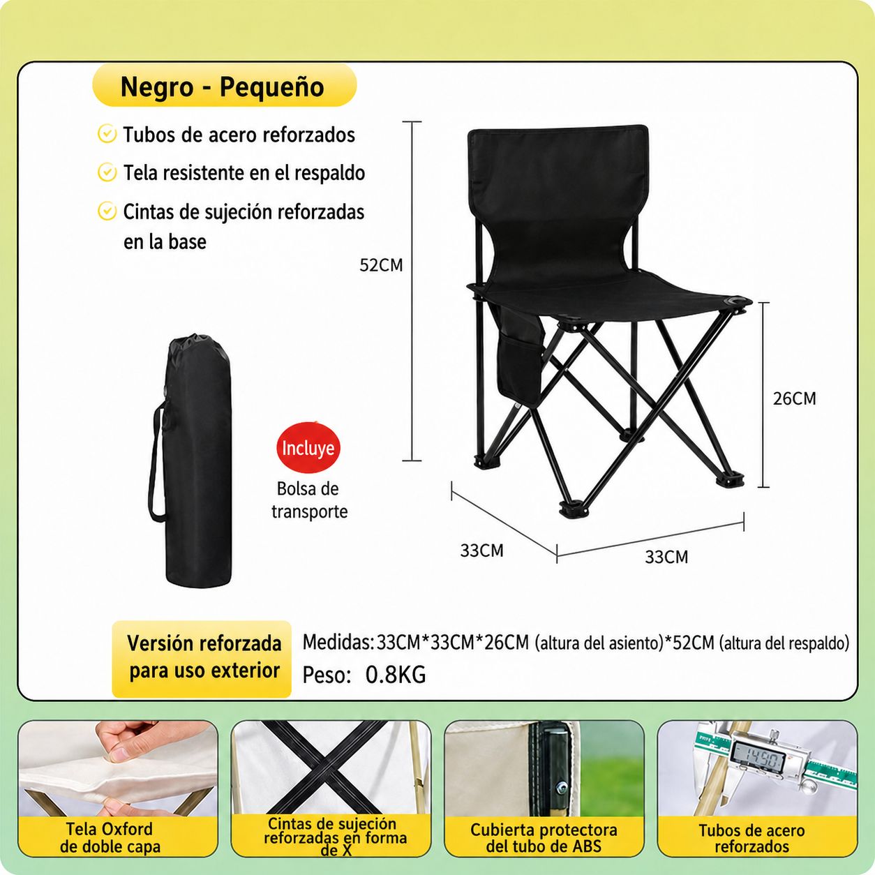 Silla Plegable para Camping y Picnic con Bolsa