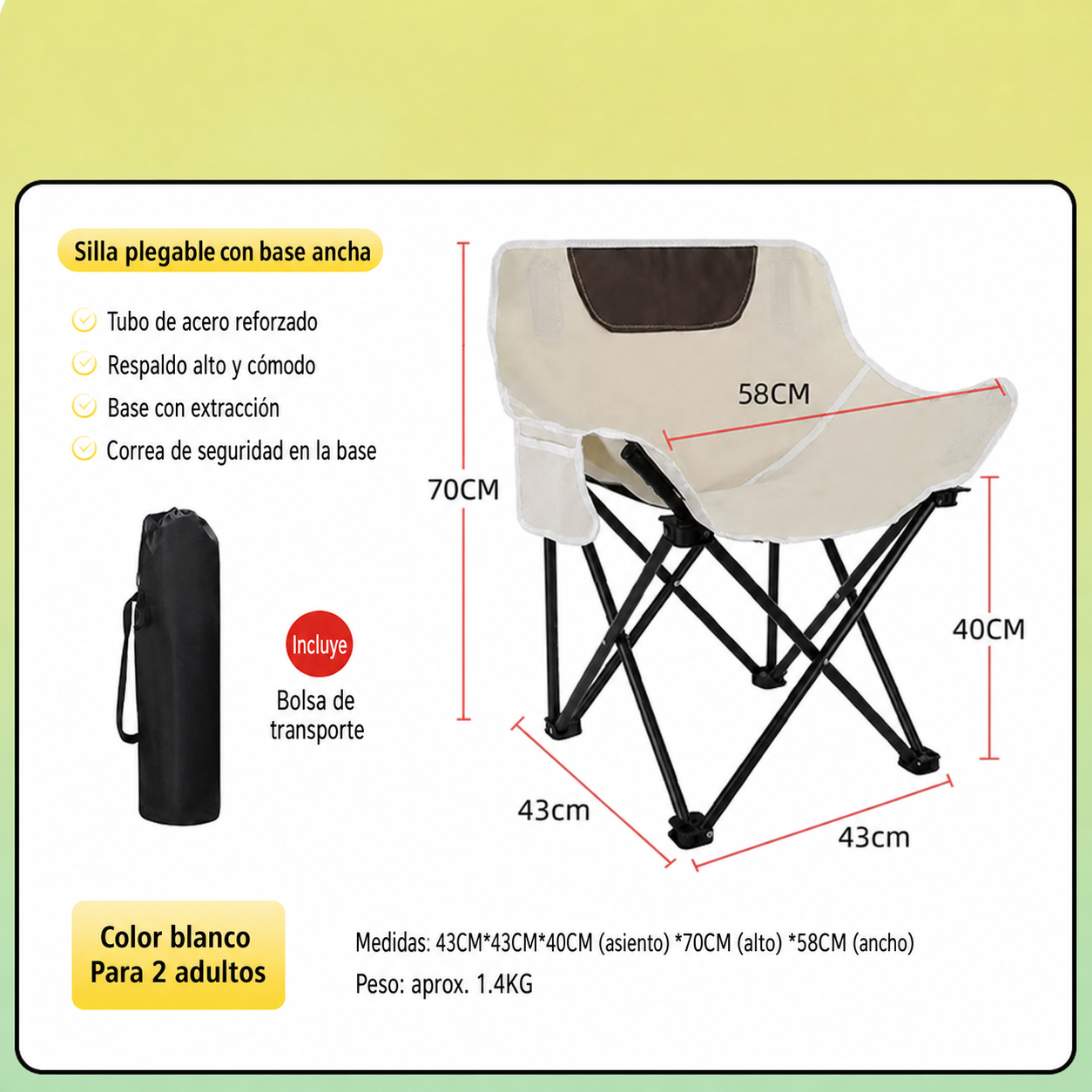 Silla Plegable para Camping y Picnic con Bolsa