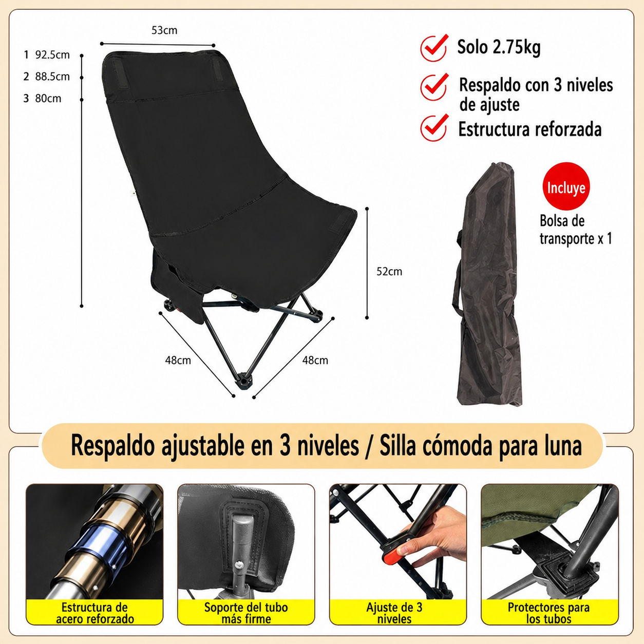 Silla Plegable para Camping y Picnic con Bolsa
