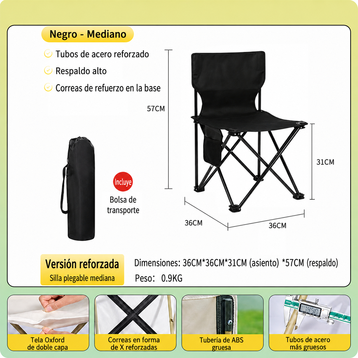 Silla Plegable para Camping y Picnic con Bolsa