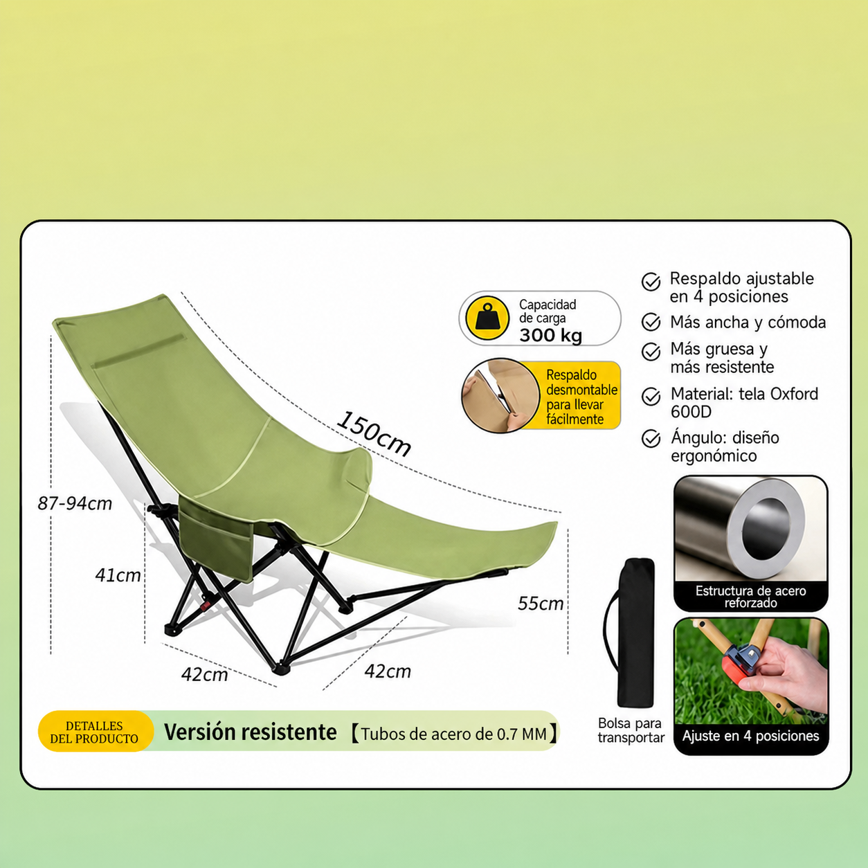 Silla Plegable para Camping y Picnic con Bolsa
