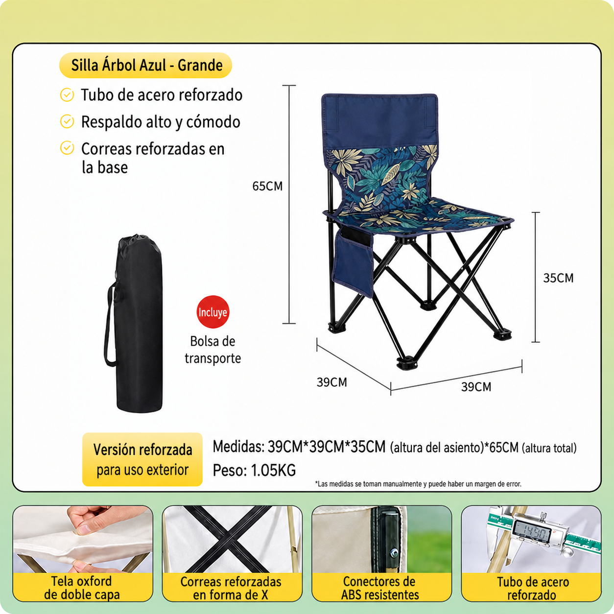 Silla Plegable para Camping y Picnic con Bolsa