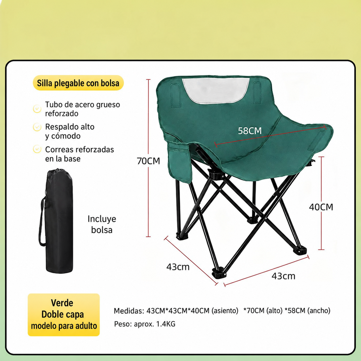 Silla Plegable para Camping y Picnic con Bolsa