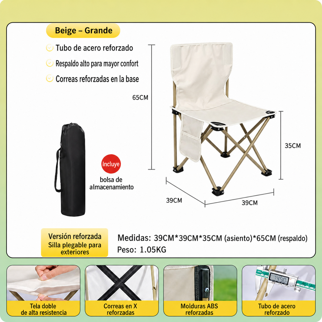 Silla Plegable para Camping y Picnic con Bolsa