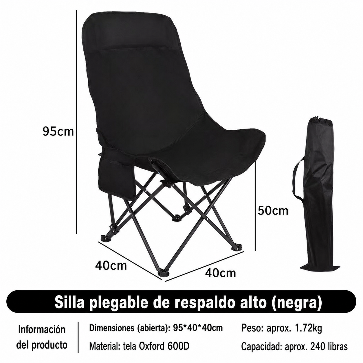 Silla Plegable para Camping y Picnic con Bolsa
