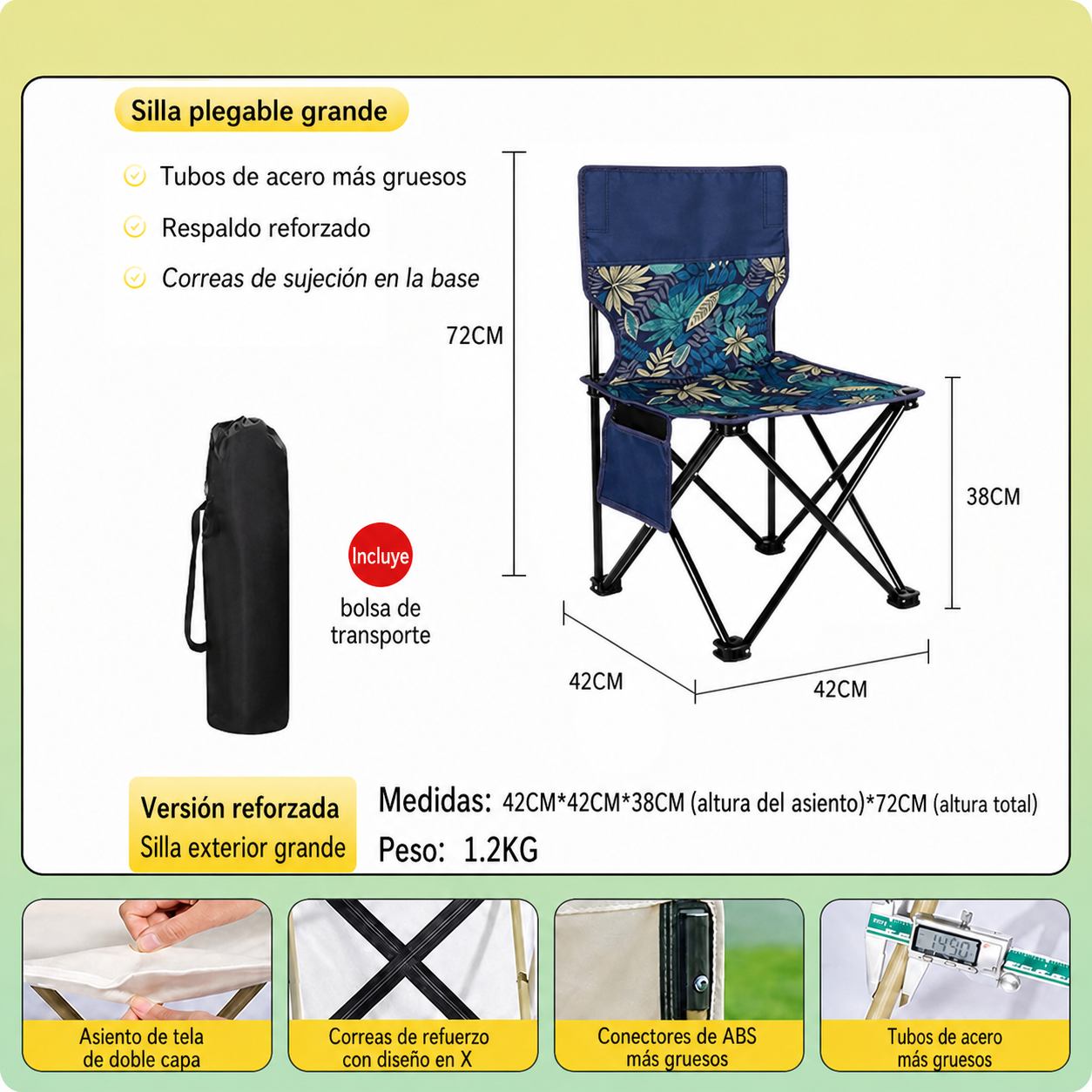 Silla Plegable para Camping y Picnic con Bolsa