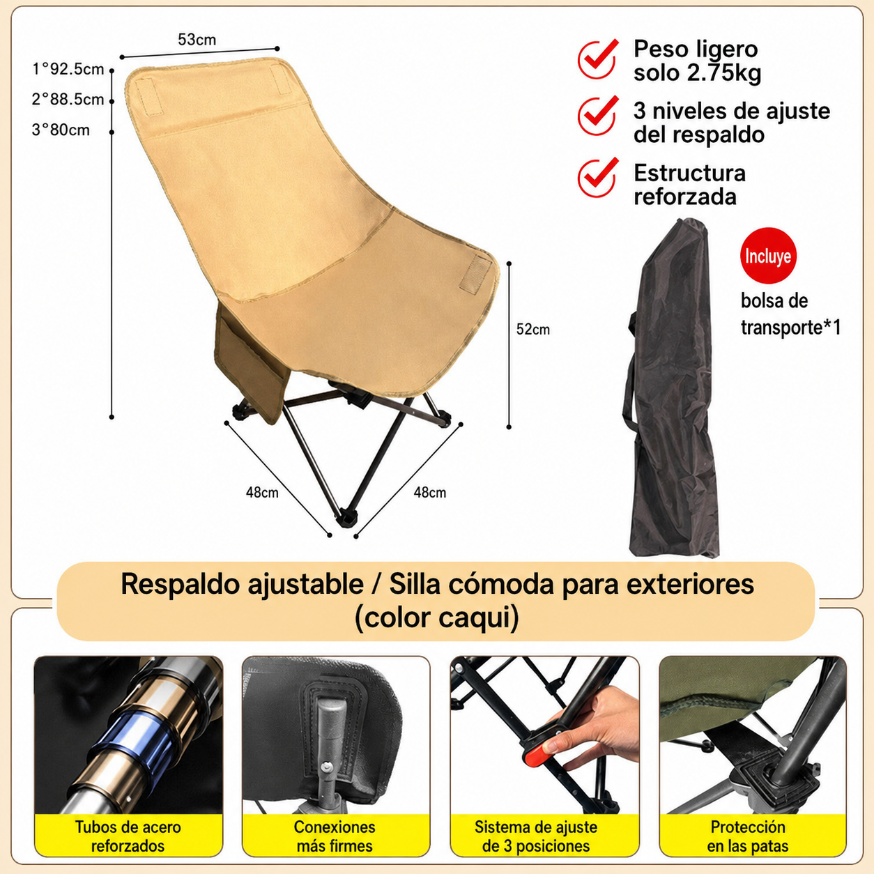 Silla Plegable para Camping y Picnic con Bolsa