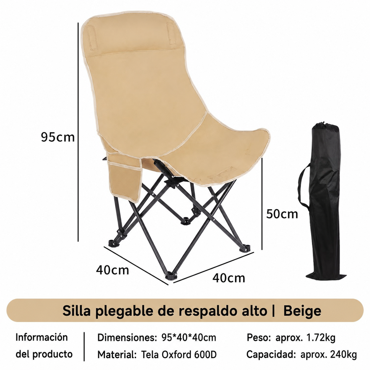 Silla Plegable para Camping y Picnic con Bolsa