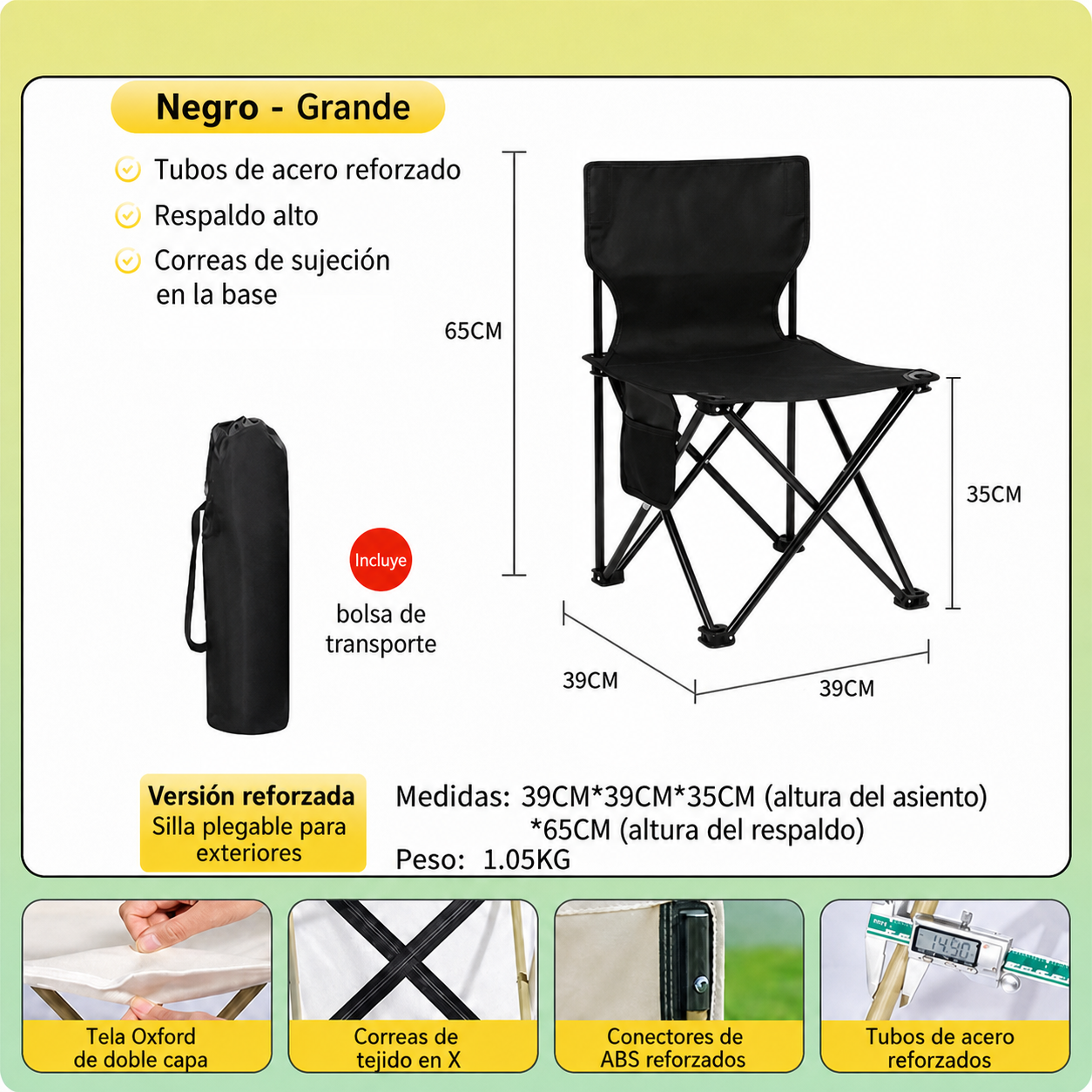 Silla Plegable para Camping y Picnic con Bolsa