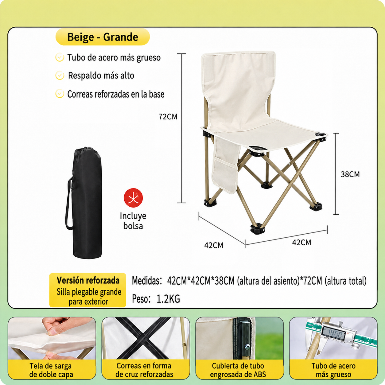 Silla Plegable para Camping y Picnic con Bolsa