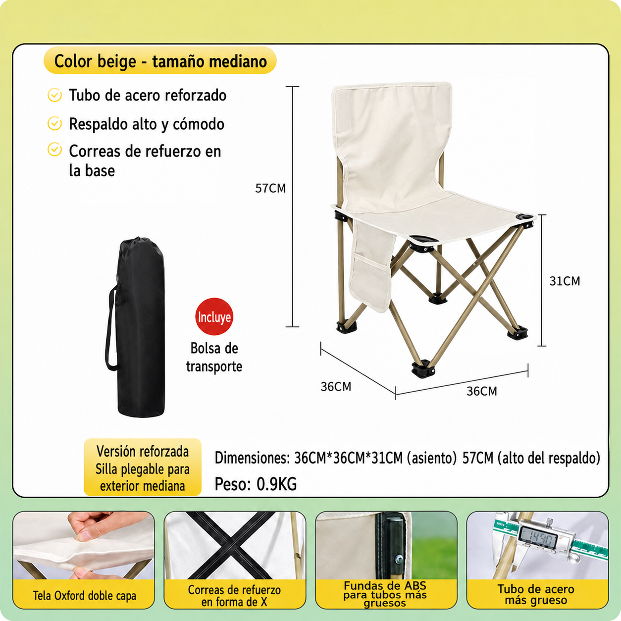 Silla Plegable para Camping y Picnic con Bolsa
