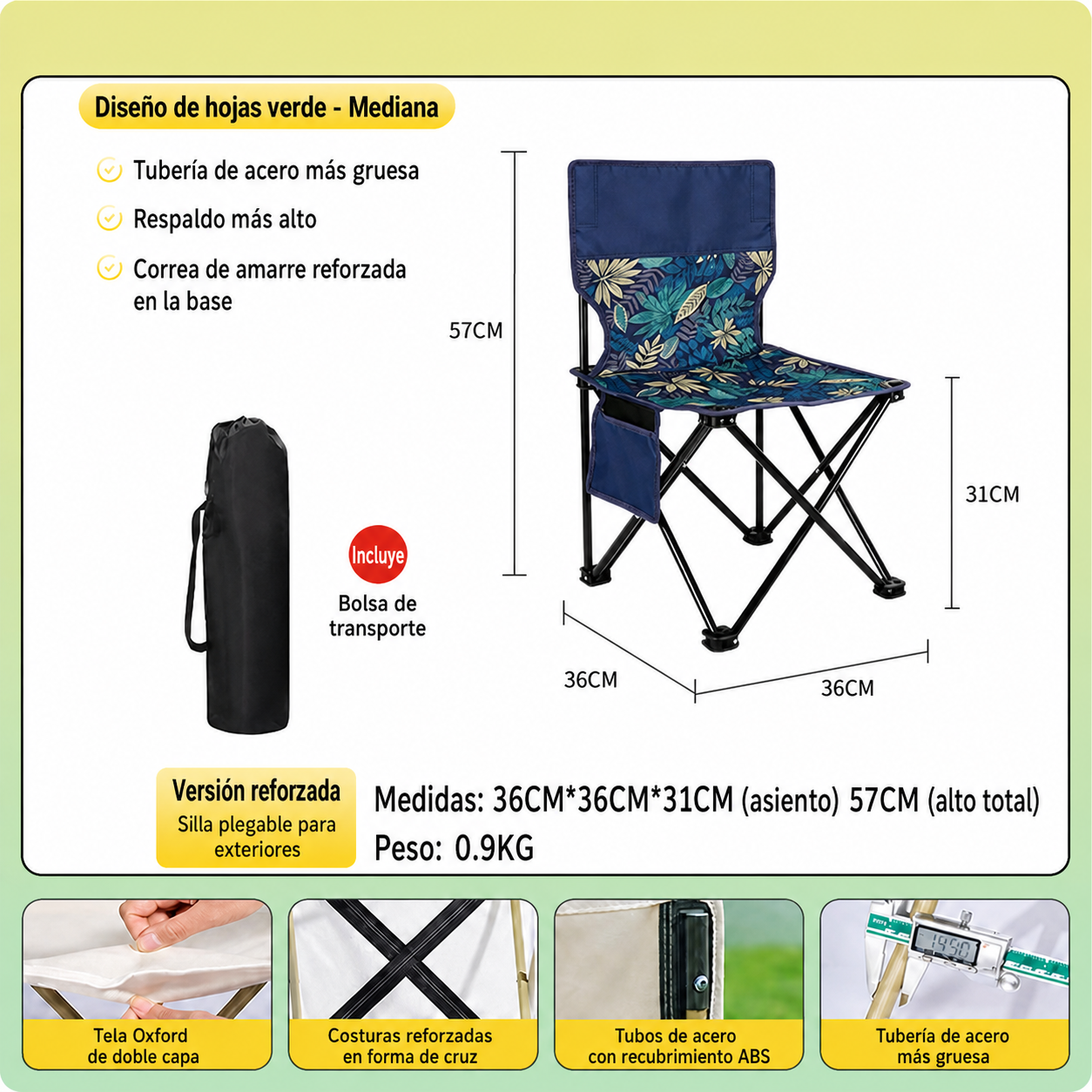 Silla Plegable para Camping y Picnic con Bolsa