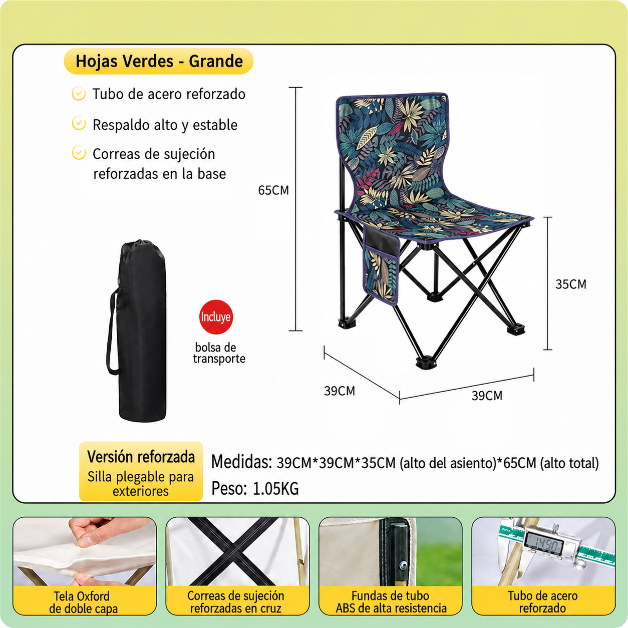 Silla Plegable para Camping y Picnic con Bolsa
