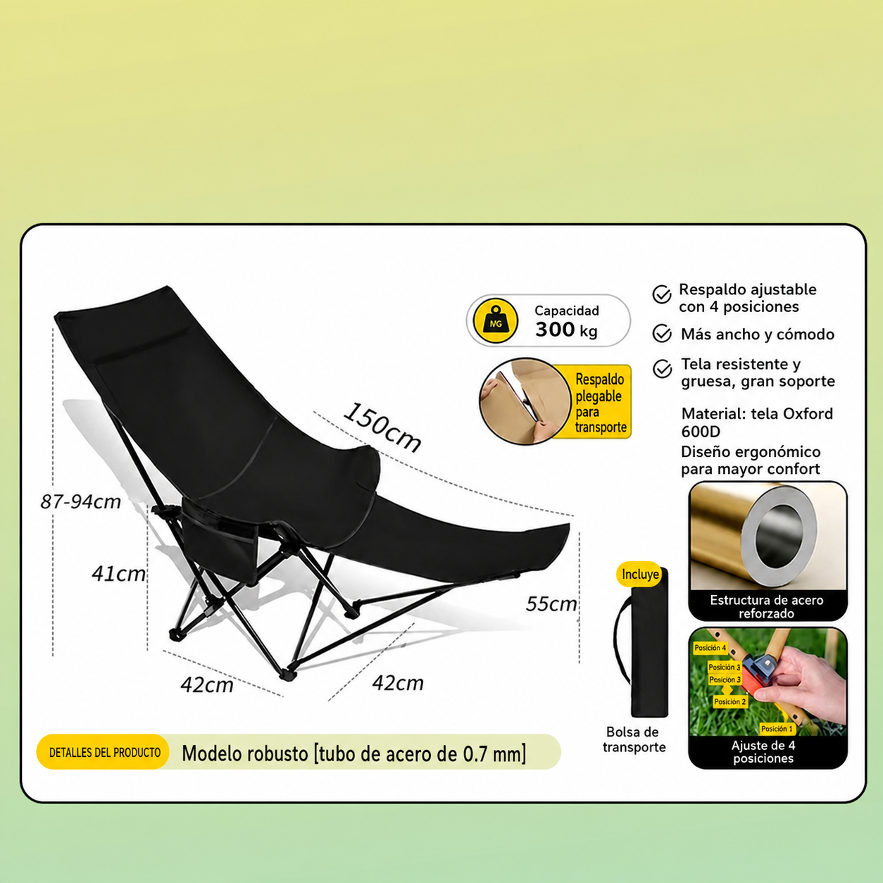 Silla Plegable para Camping y Picnic con Bolsa