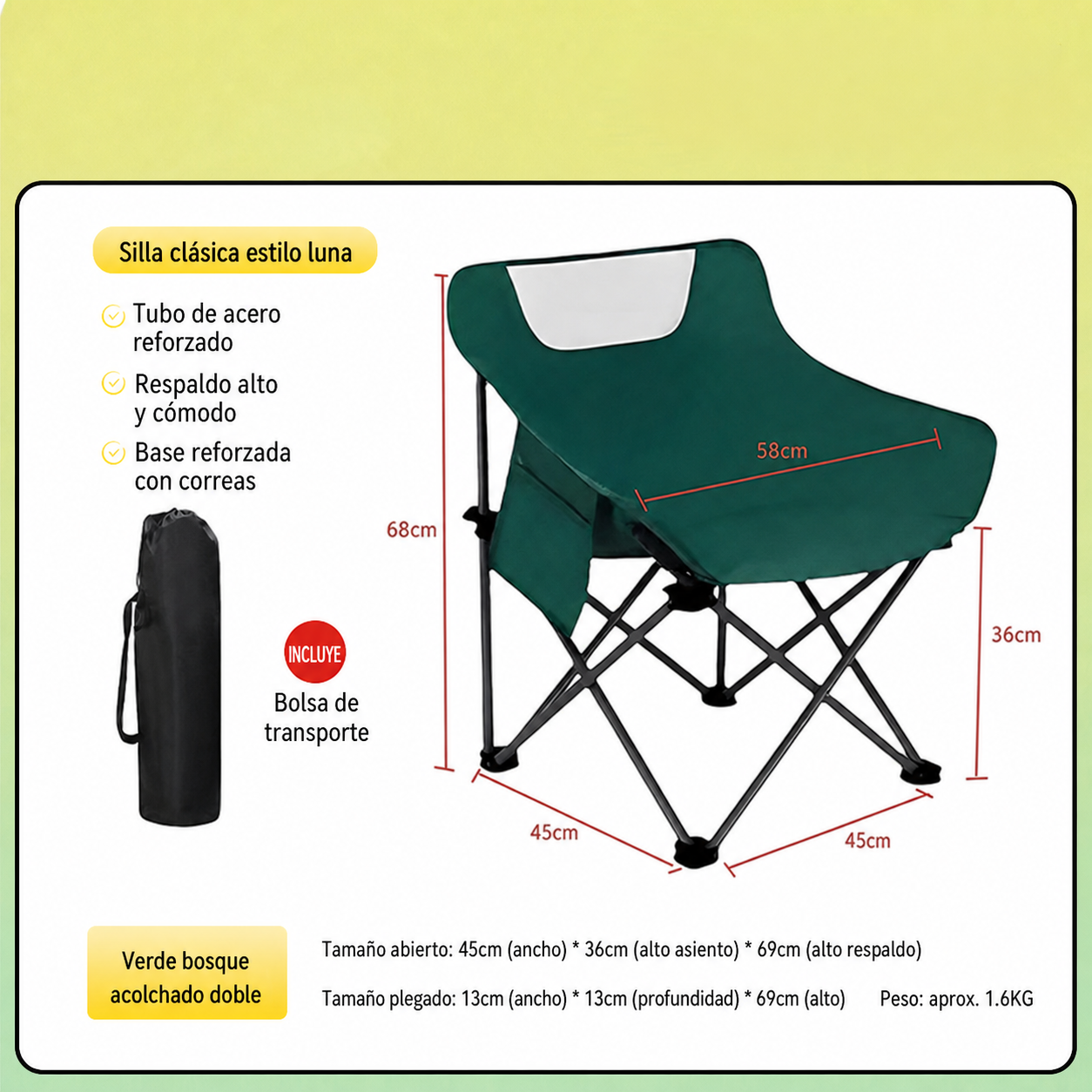 Silla Plegable para Camping y Picnic con Bolsa