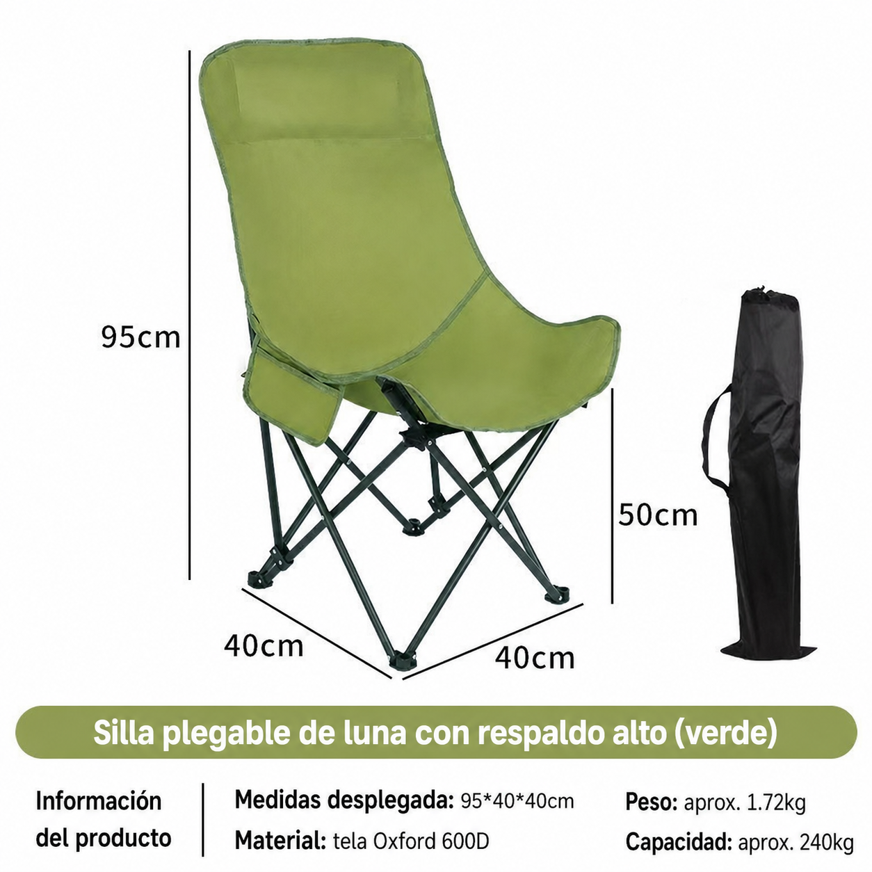 Silla Plegable para Camping y Picnic con Bolsa