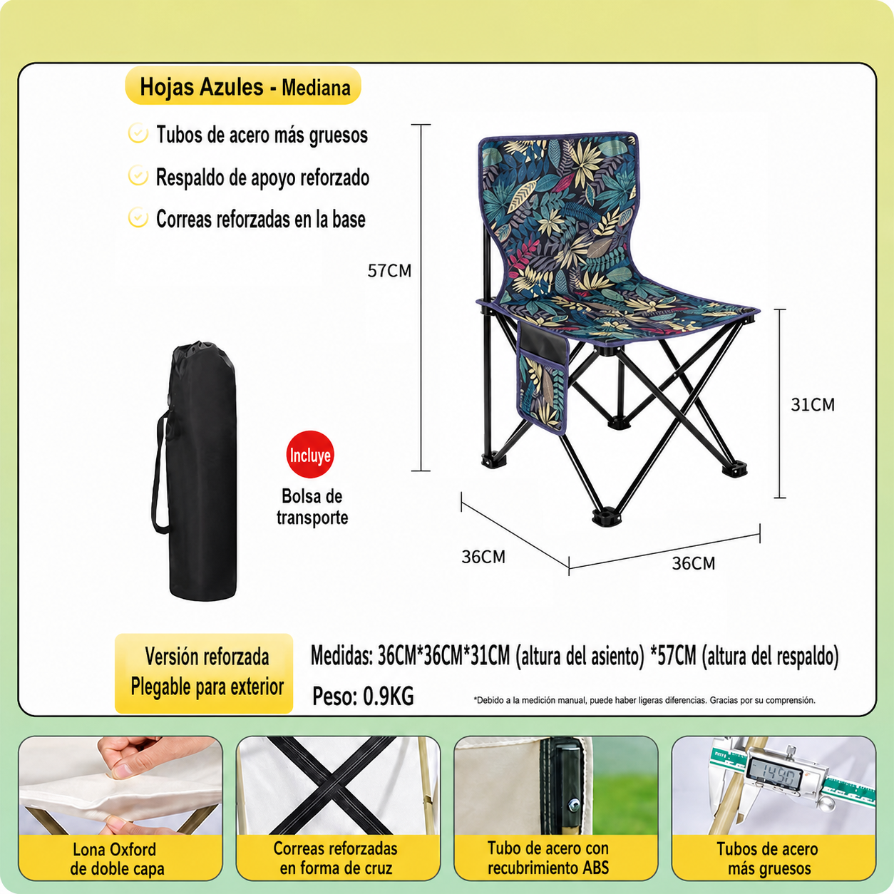 Silla Plegable para Camping y Picnic con Bolsa