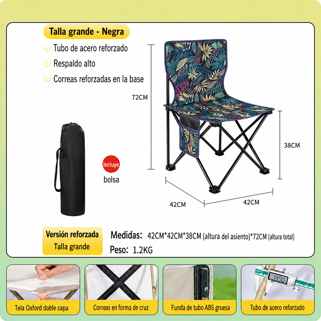 Silla Plegable para Camping y Picnic con Bolsa