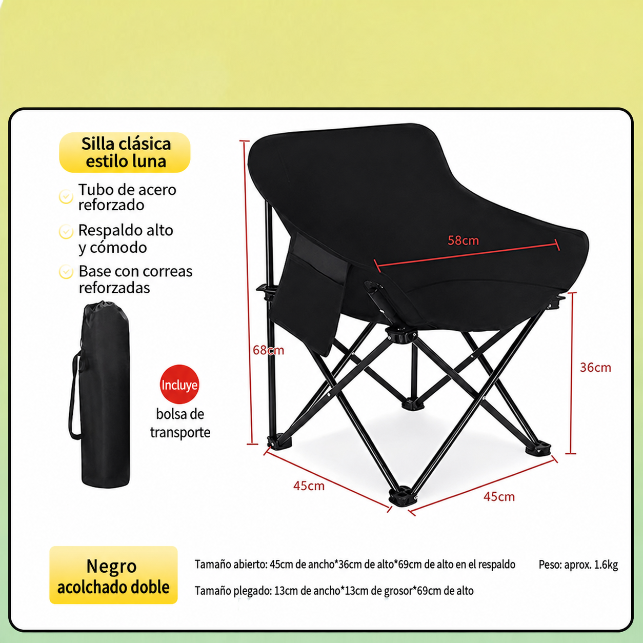 Silla Plegable para Camping y Picnic con Bolsa