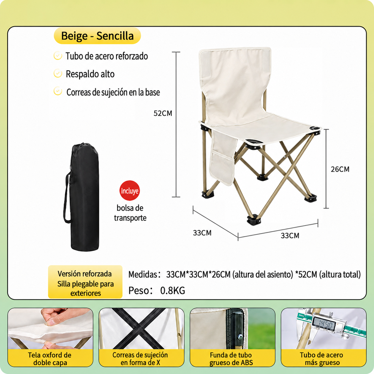 Silla Plegable para Camping y Picnic con Bolsa