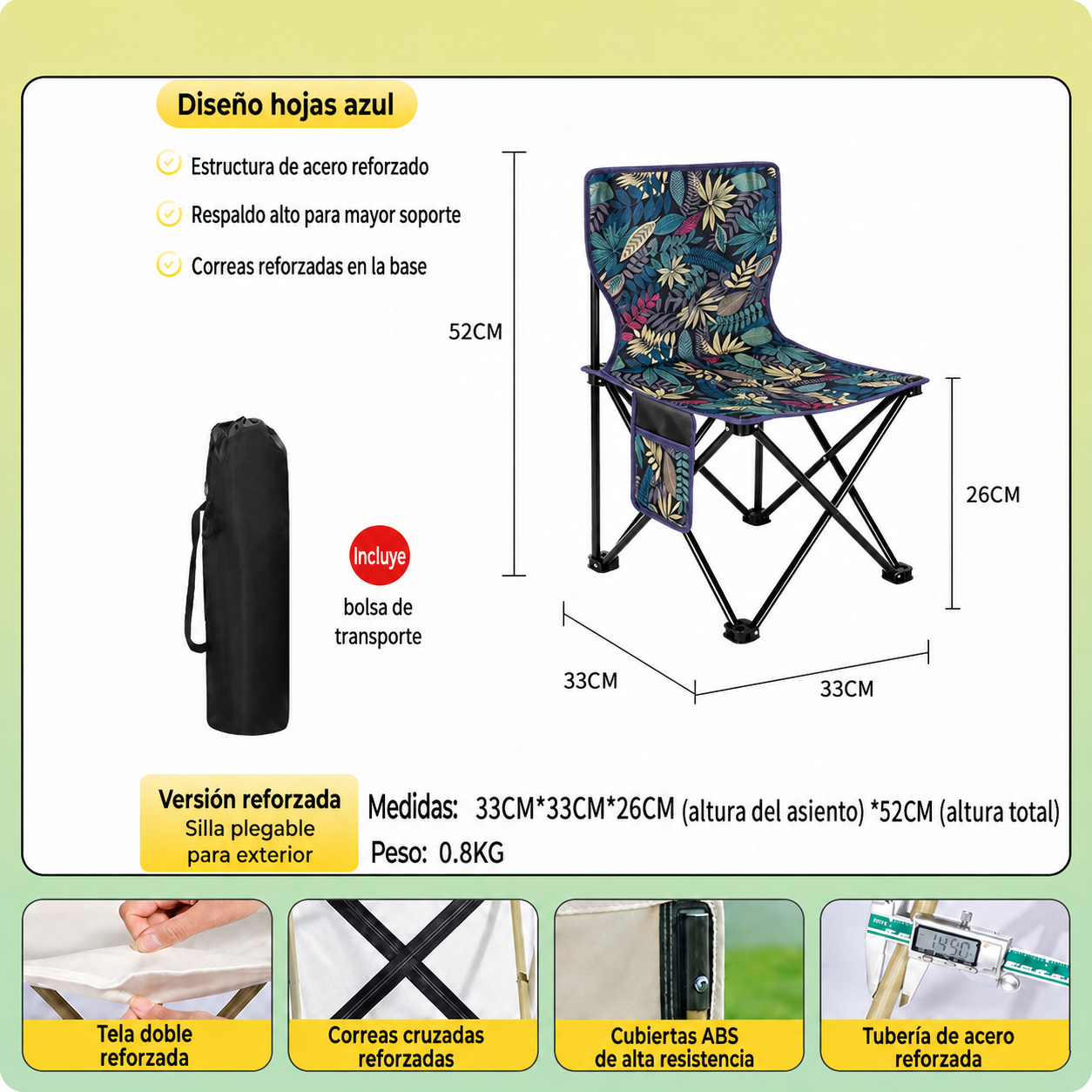 Silla Plegable para Camping y Picnic con Bolsa